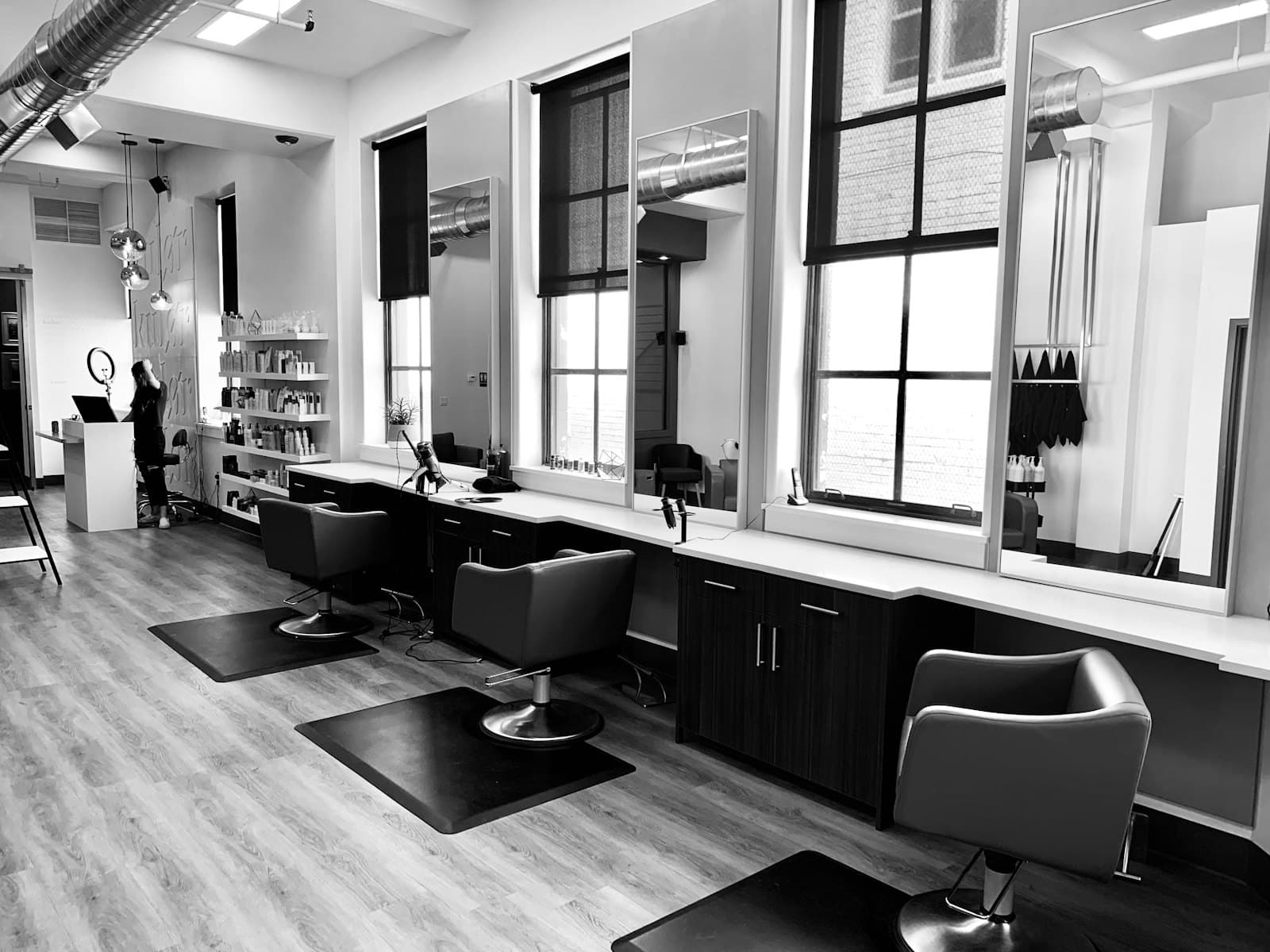 Modern salon interior with styling chairs