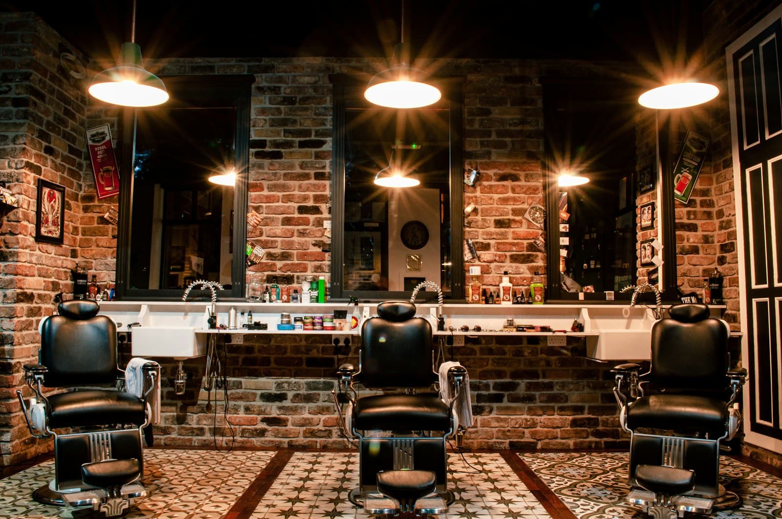 Classic barbershop with leather chairs